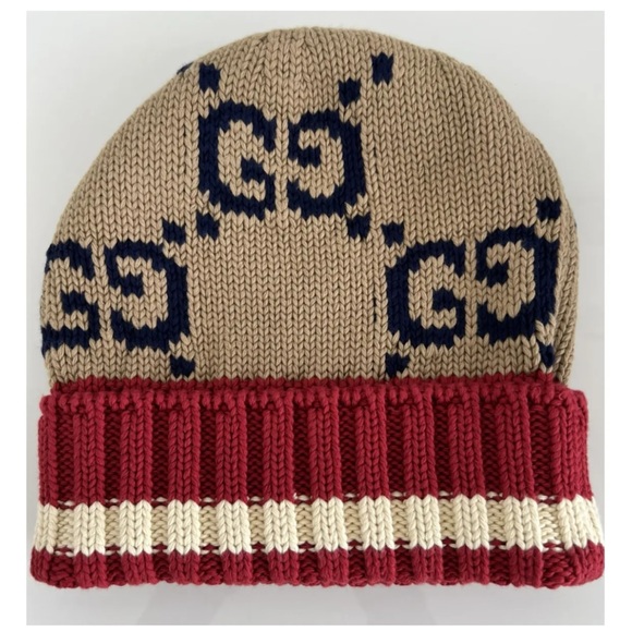 Gucci Other - Gucci GG knit beanie hat size large fits like extra large made in Italy